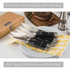 Viking 6-Piece Steak Knife Set With Box | Black -Outlet Knife Accessories Store 81tggybtw l. ac sl1500