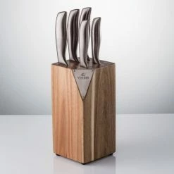 Viners 5-Piece Knife Block Set | Acacia -Outlet Knife Accessories Store acacia silver knife block 1