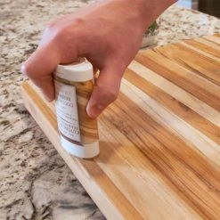 TeakHaus Edge Grain Carving Board W/Hand Grip (Rectangle) | 24" X 18" X 1.5" With Board Seasoning Stick -Outlet Knife Accessories Store teak gg 1 square 1